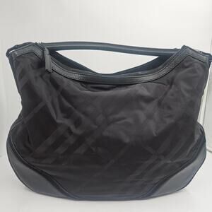 Burberry Maskell Hobo Black Tonal Check Nylon Leather Shoulder Bag Authentic NWO
